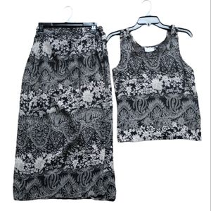 Kasper Vintage Women's 2-Piece Black and Cream Paisley Print Wrap Skirt And Top